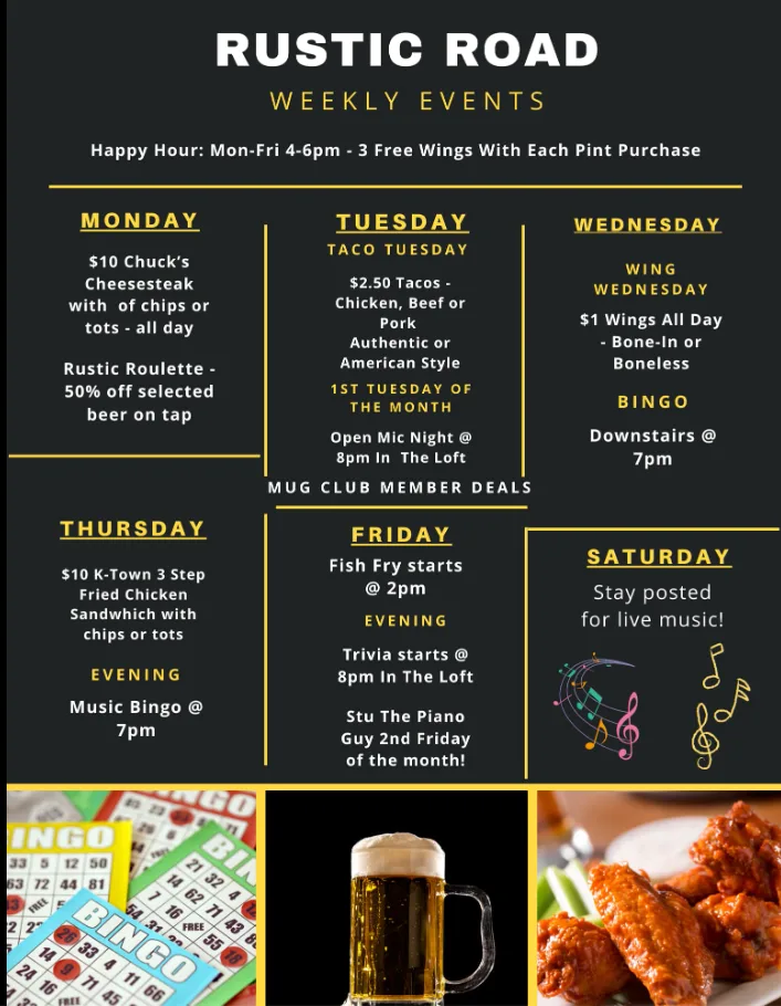 Rustic Road Brewing Company Weekly Events Rustic Road Brewing Company Weekly Events